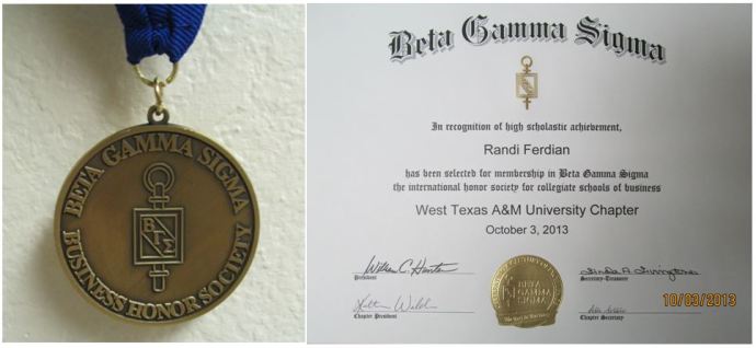 Figure 1 : Beta Gamma Sigma Medal and Certificate